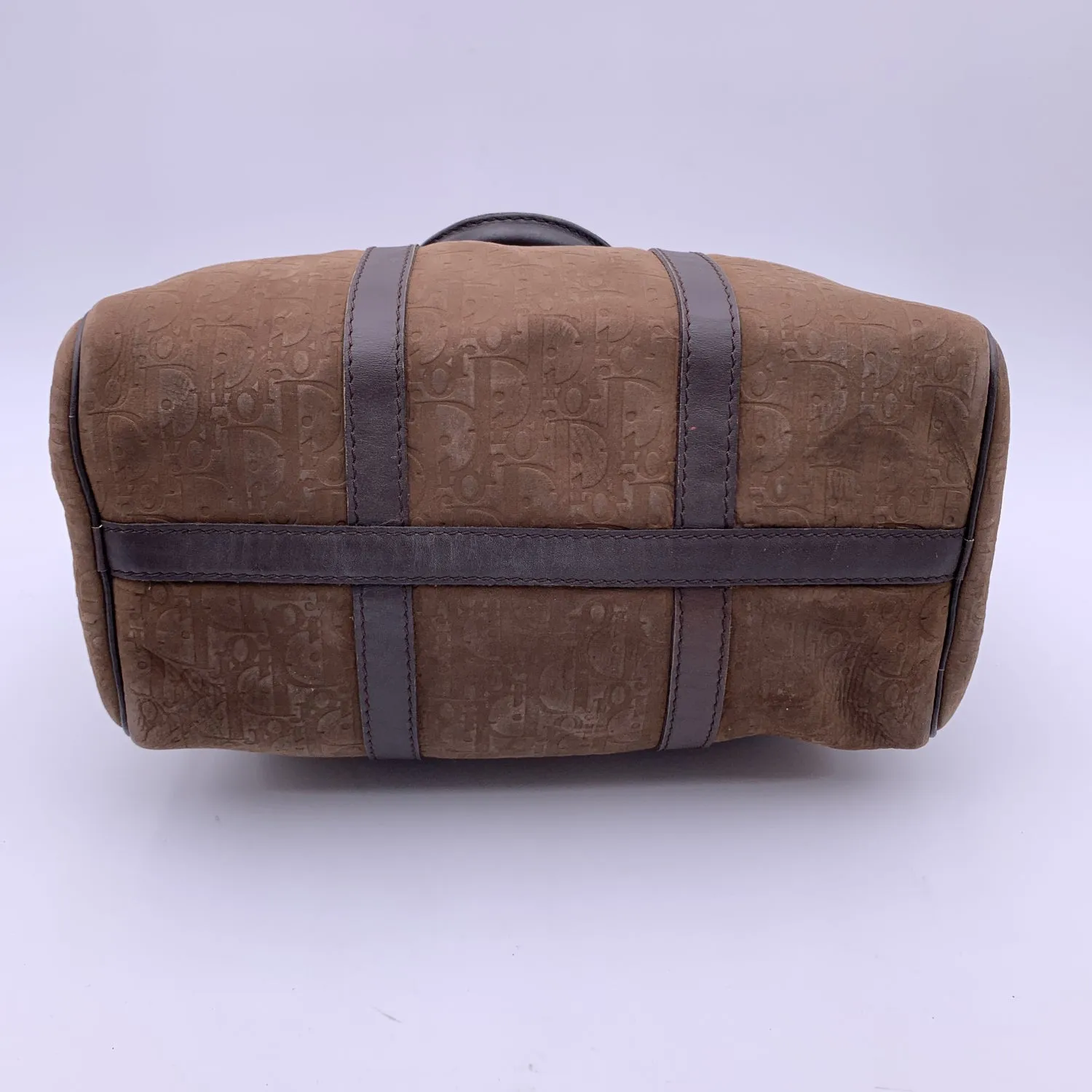 CHRISTIAN DIOR Vintage Brown Embossed Logo Monogram Boston Bag