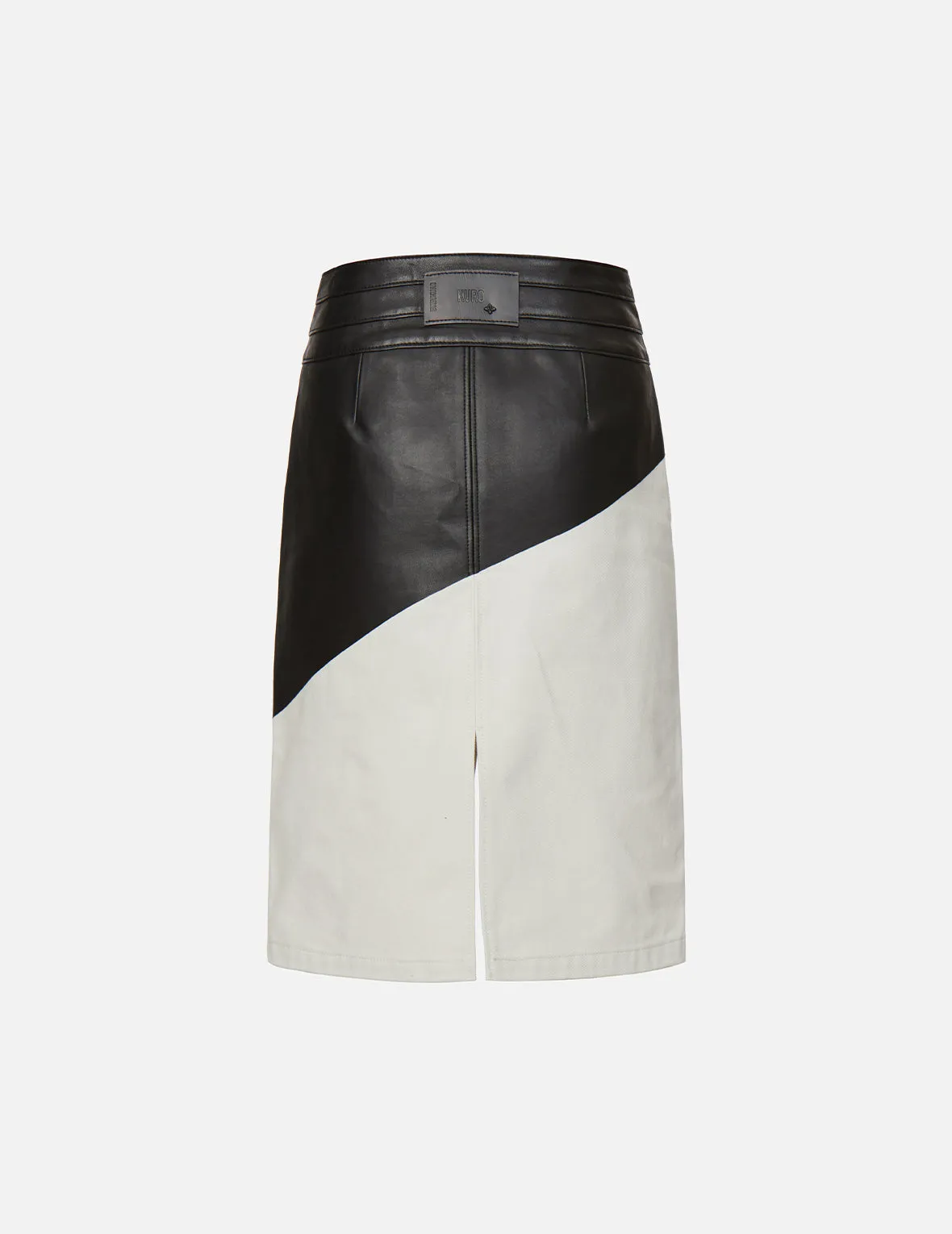 Contrast Leather Denim Skirt