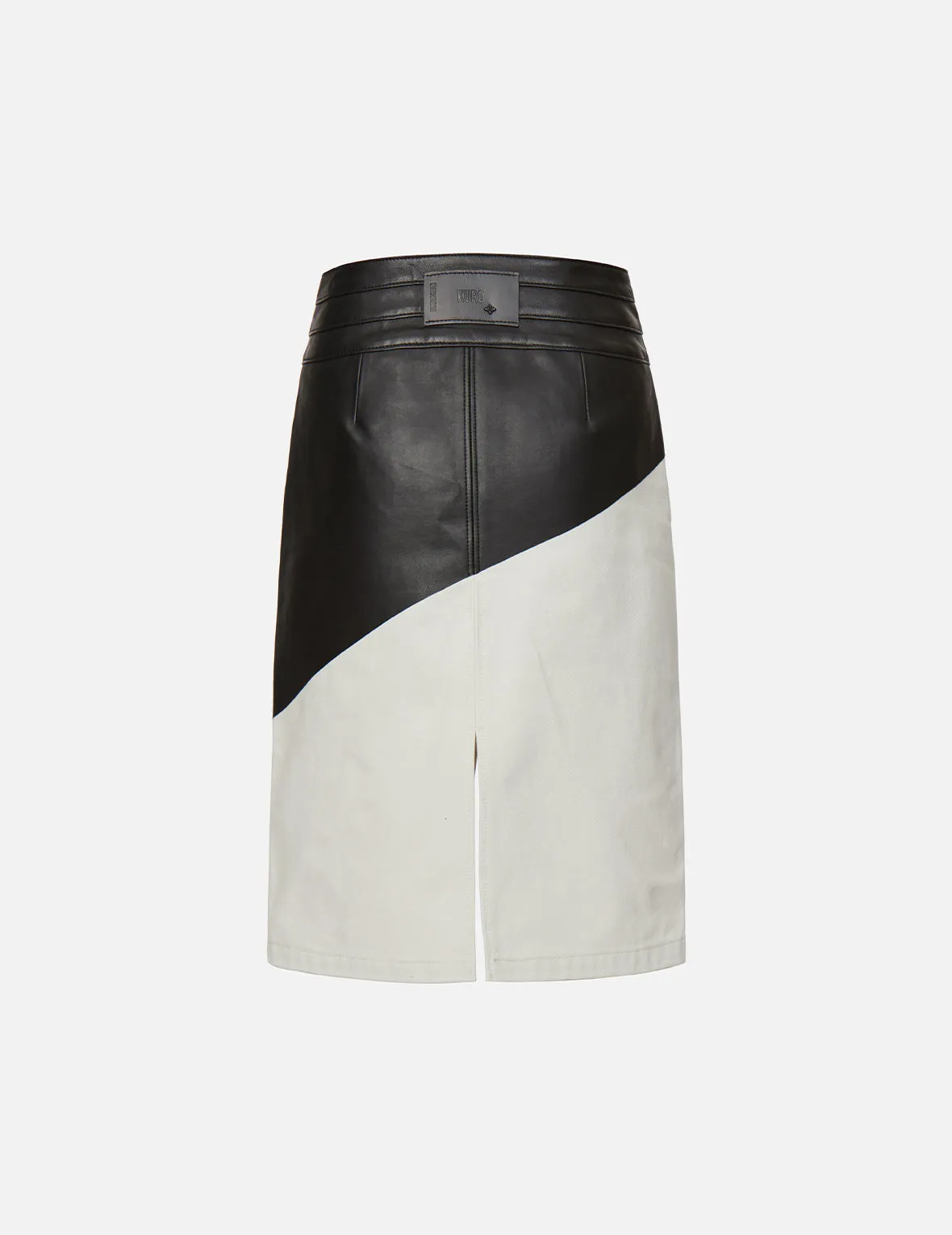 Contrast Leather Denim Skirt
