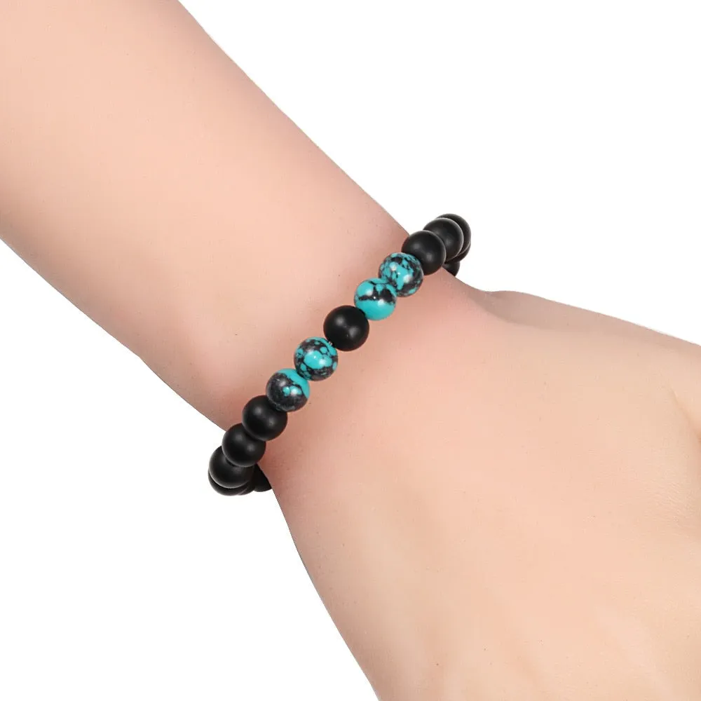 Couples Distance Bracelets Natural Stone Blue Pine lava stone Yin Yang Beaded Woven Bracelets