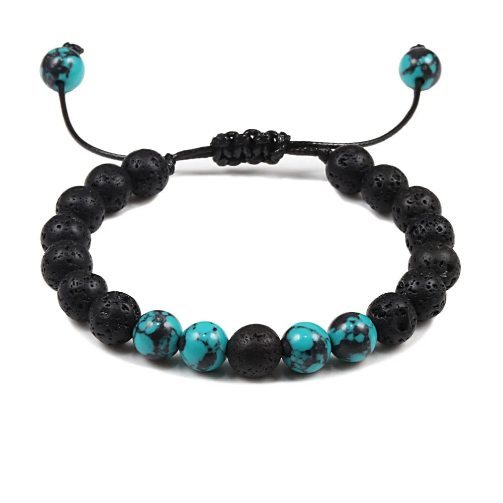 Couples Distance Bracelets Natural Stone Blue Pine lava stone Yin Yang Beaded Woven Bracelets