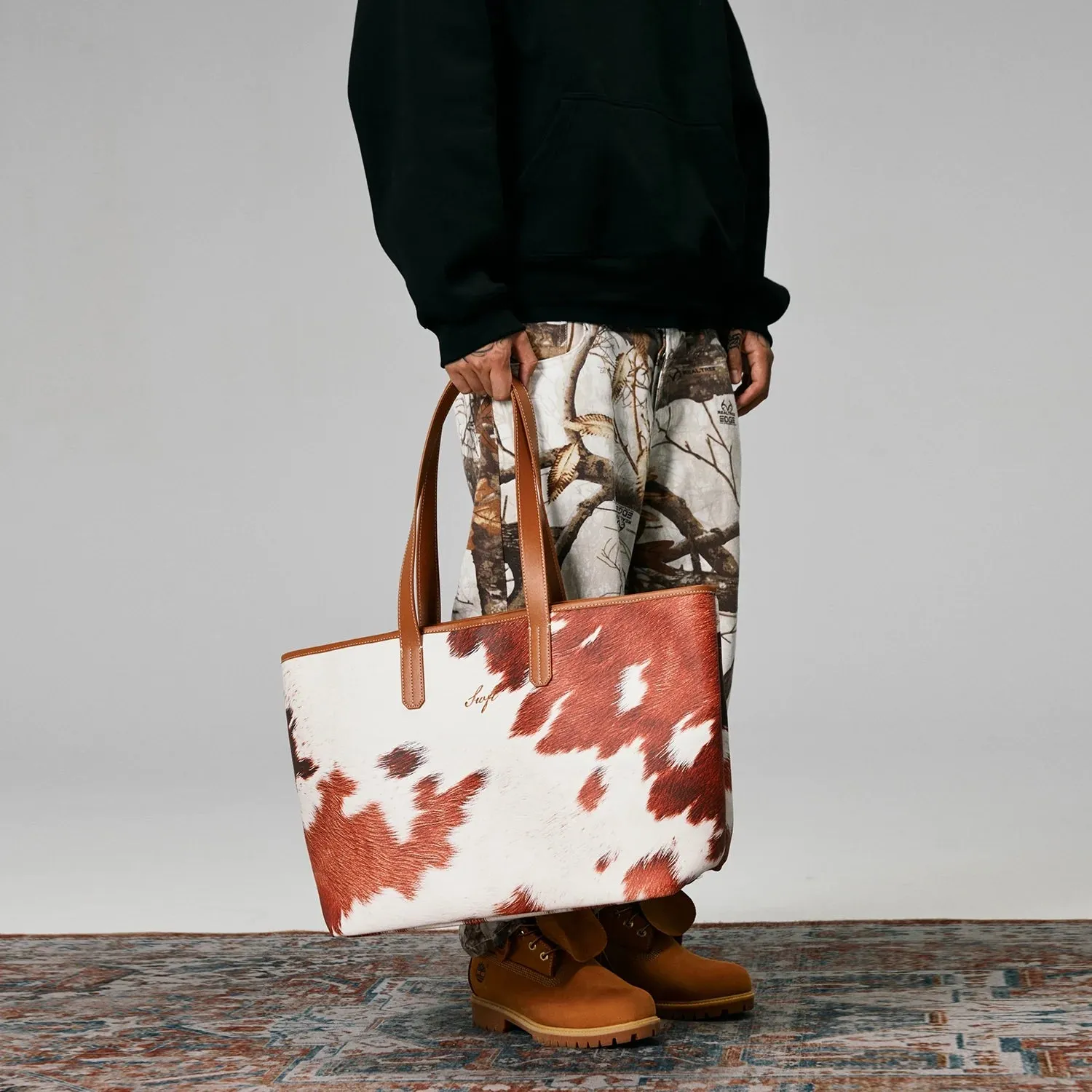 Cowhide Faux Leather Tote