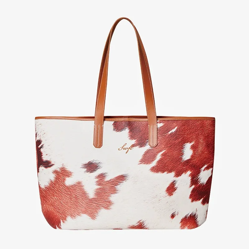 Cowhide Faux Leather Tote