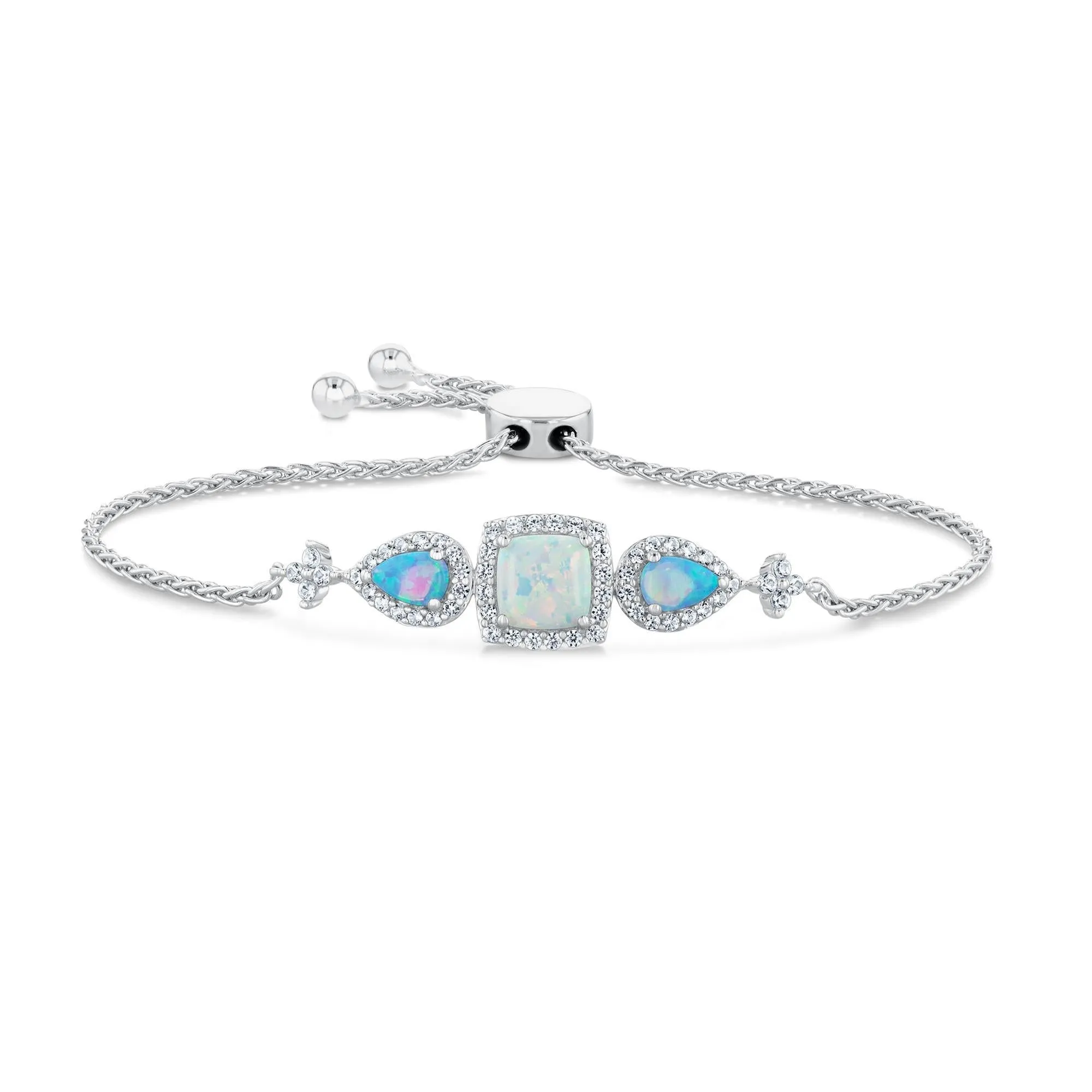 Created Opal and Created White Sapphire Sterling Silver Bolo Bracelet