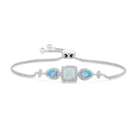 Created Opal and Created White Sapphire Sterling Silver Bolo Bracelet