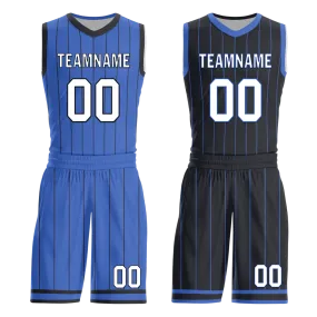 Custom Blue Black Classic Style Reversible Basketball Uniform Personalized COOLMAX BBJR-D017055