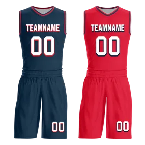 Custom Blue Red Classic Style Reversible Basketball Uniform Personalized COOLMAX BBJR-D017021