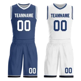 Custom Blue White Classic Style Reversible Basketball Uniform Personalized BBJR-D017053