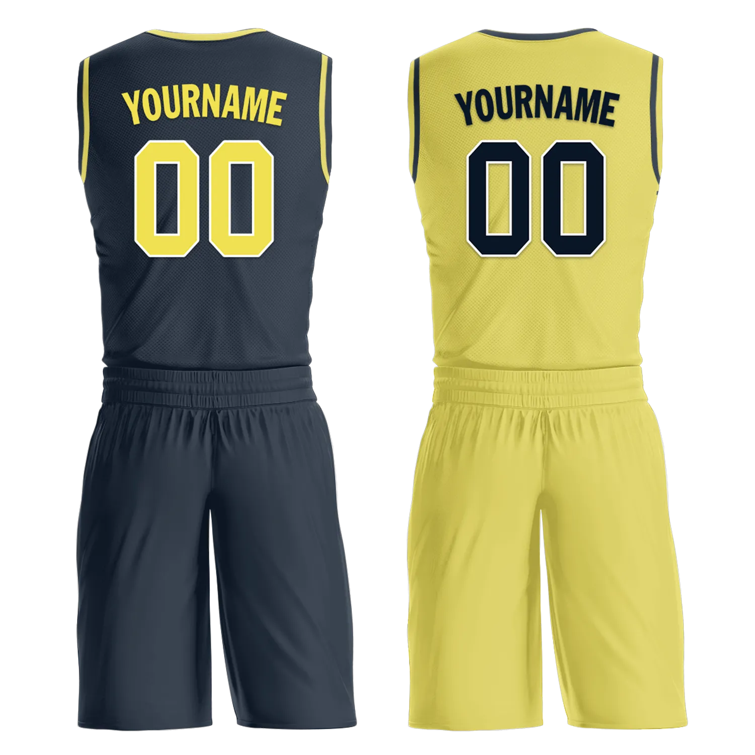 Custom Blue Yellow Classic Style Reversible Basketball Uniform Personalized COOLMAX BBJR-D017059