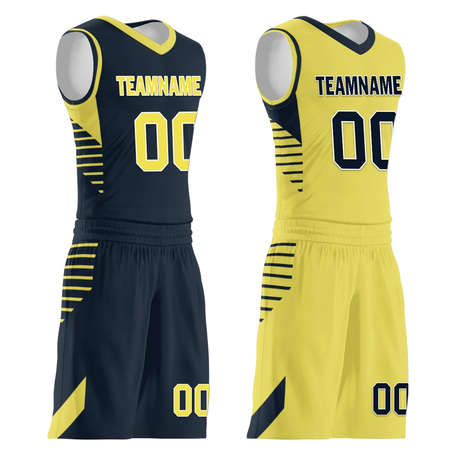 Custom Blue Yellow Classic Style Reversible Basketball Uniform Personalized COOLMAX BBJR-D017059