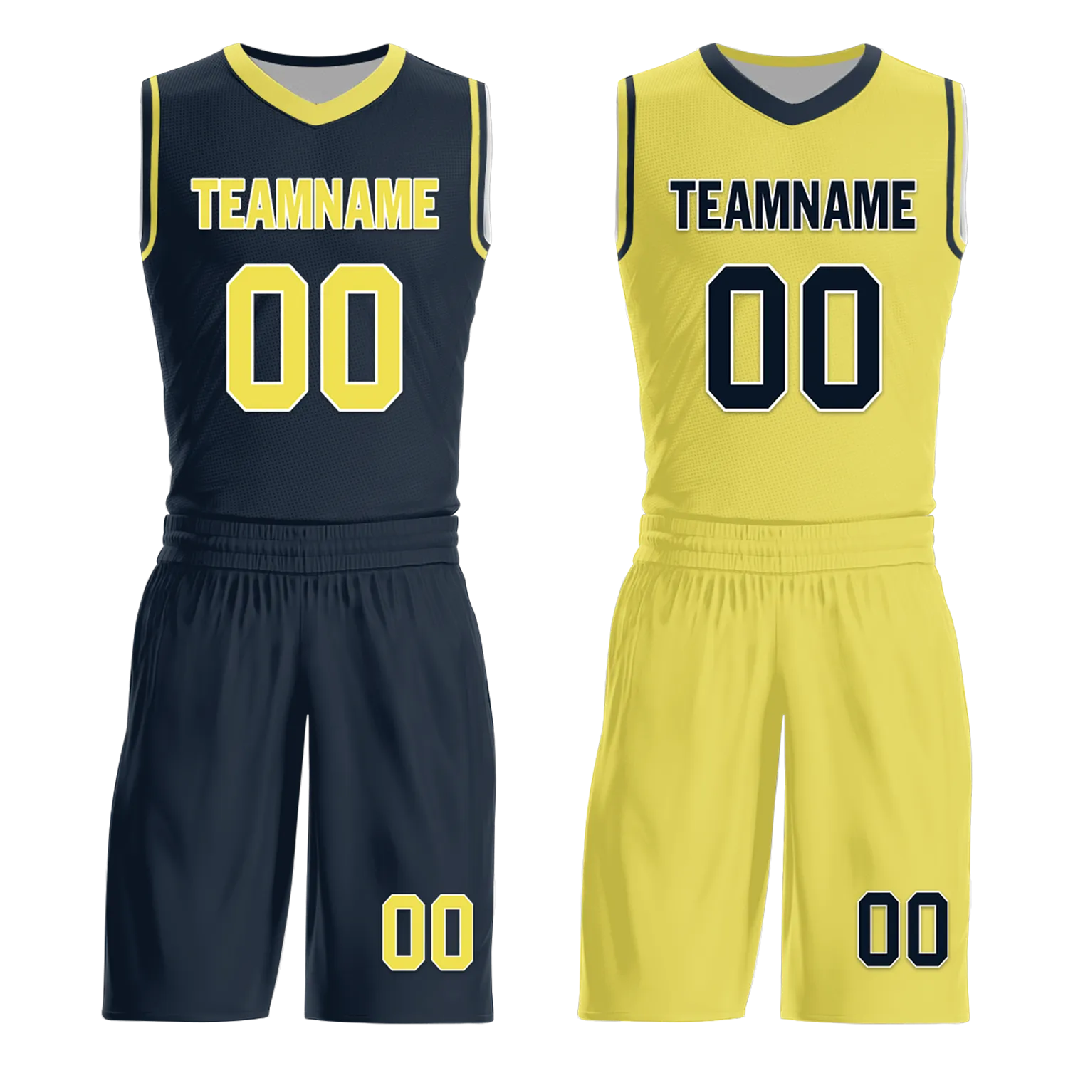 Custom Blue Yellow Classic Style Reversible Basketball Uniform Personalized COOLMAX BBJR-D017059