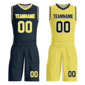 Custom Blue Yellow Classic Style Reversible Basketball Uniform Personalized COOLMAX BBJR-D017059
