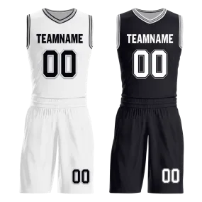 Custom White Black Classic Style Reversible Basketball Uniform Personalized COOLMAX BBJR-D017051