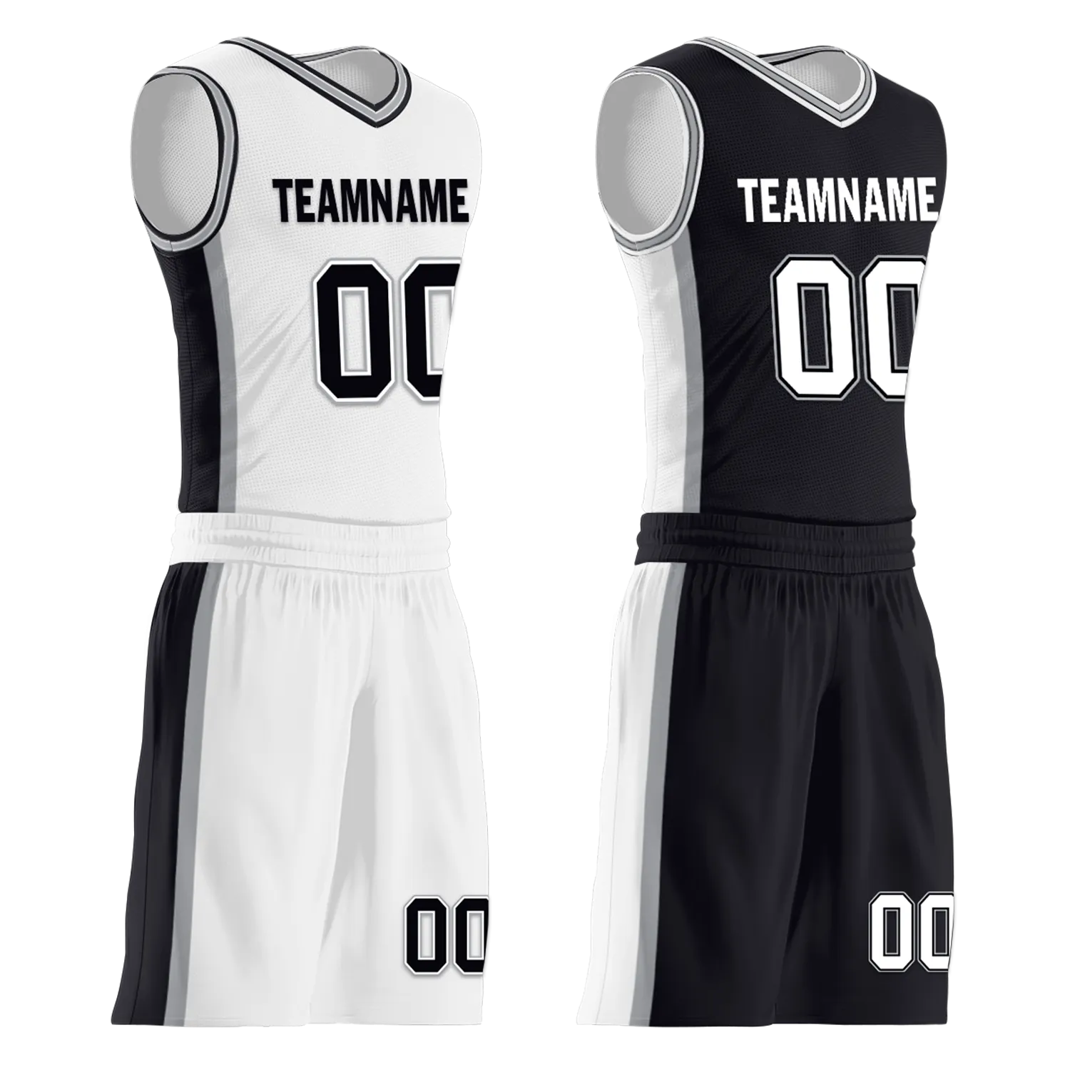 Custom White Black Classic Style Reversible Basketball Uniform Personalized COOLMAX BBJR-D017051