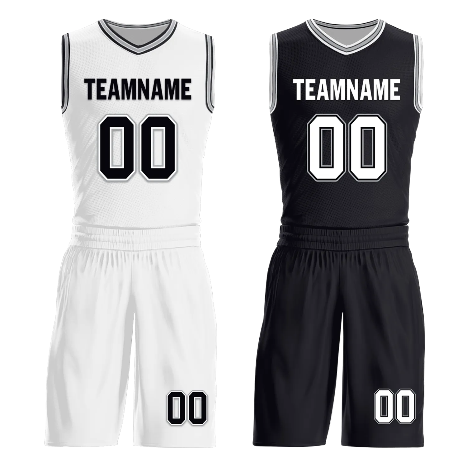 Custom White Black Classic Style Reversible Basketball Uniform Personalized COOLMAX BBJR-D017051