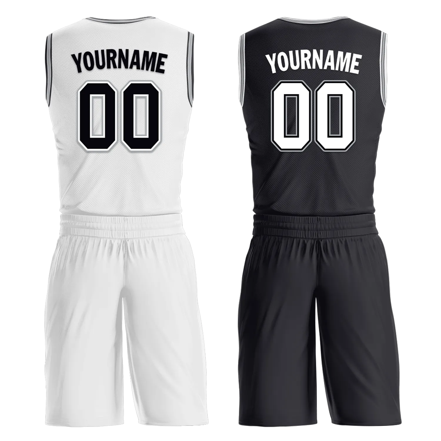 Custom White Black Classic Style Reversible Basketball Uniform Personalized COOLMAX BBJR-D017051