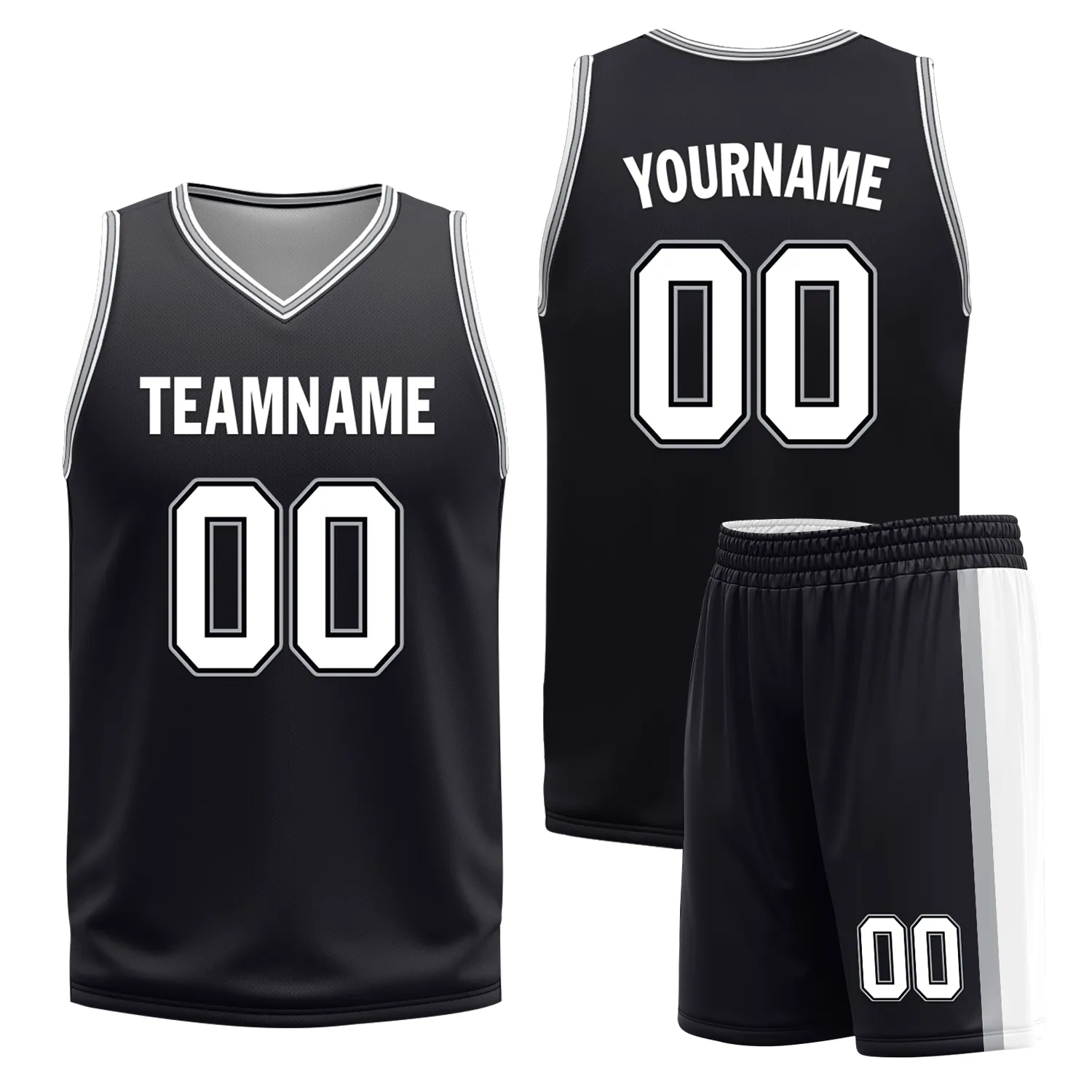 Custom White Black Classic Style Reversible Basketball Uniform Personalized COOLMAX BBJR-D017051