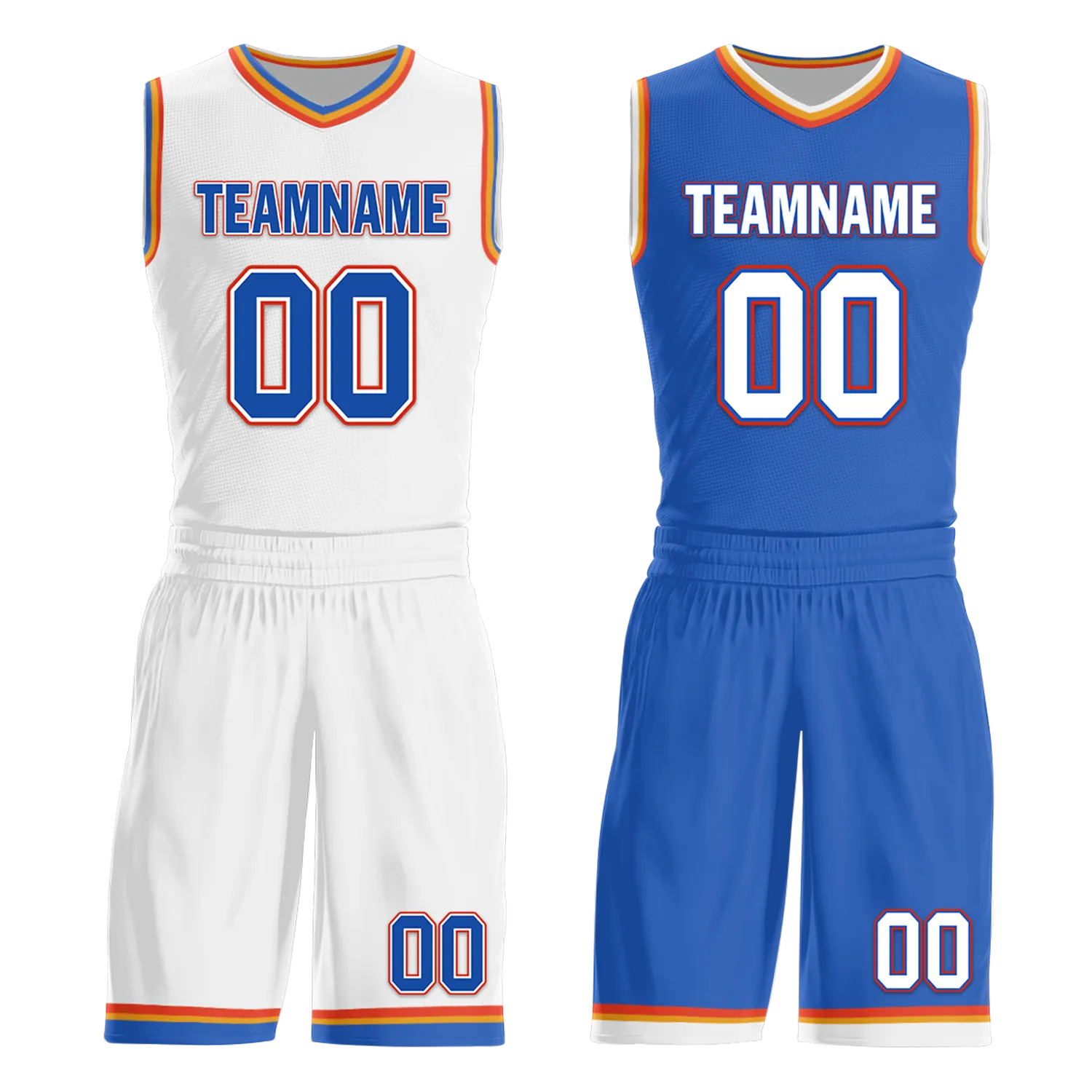 Custom White Blue Classic Style Reversible Basketball Uniform Personalized COOLMAX BBJR-D017039