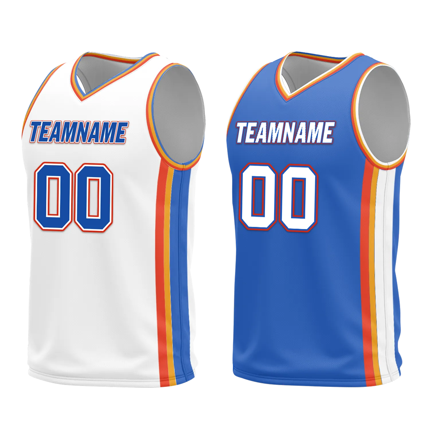 Custom White Blue Classic Style Reversible Basketball Uniform Personalized COOLMAX BBJR-D017039