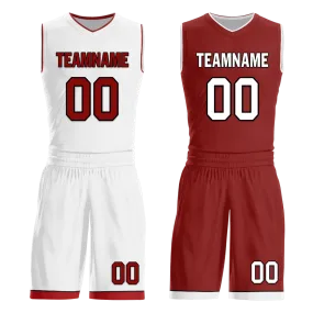 Custom White Red Classic Style Reversible Basketball Uniform Personalized BBJR-D017017