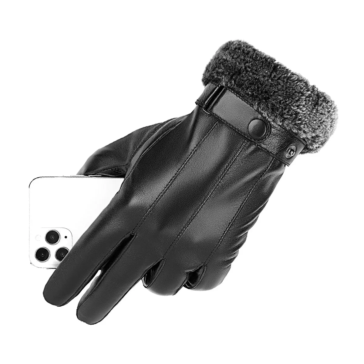 DENIM Genuine Leather Sheepskin Gloves for Men Winter Warm