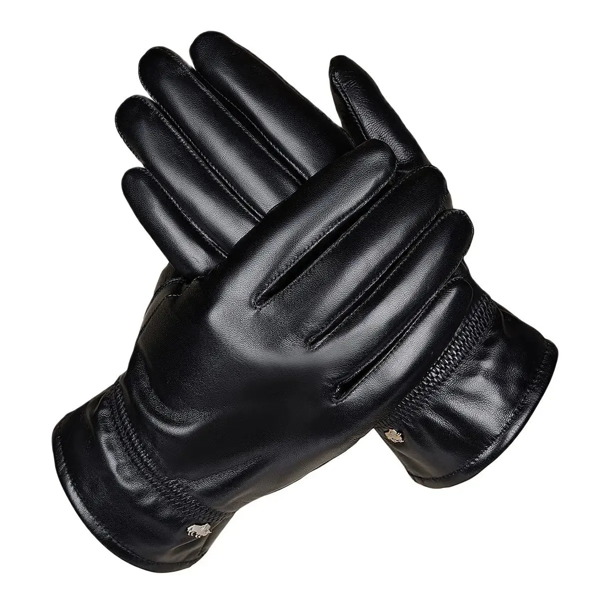 DENIM Genuine Leather Sheepskin Gloves for Men Winter Warm