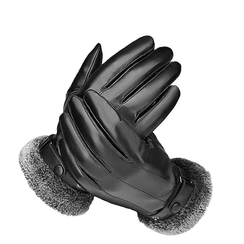 DENIM Genuine Leather Sheepskin Gloves for Men Winter Warm