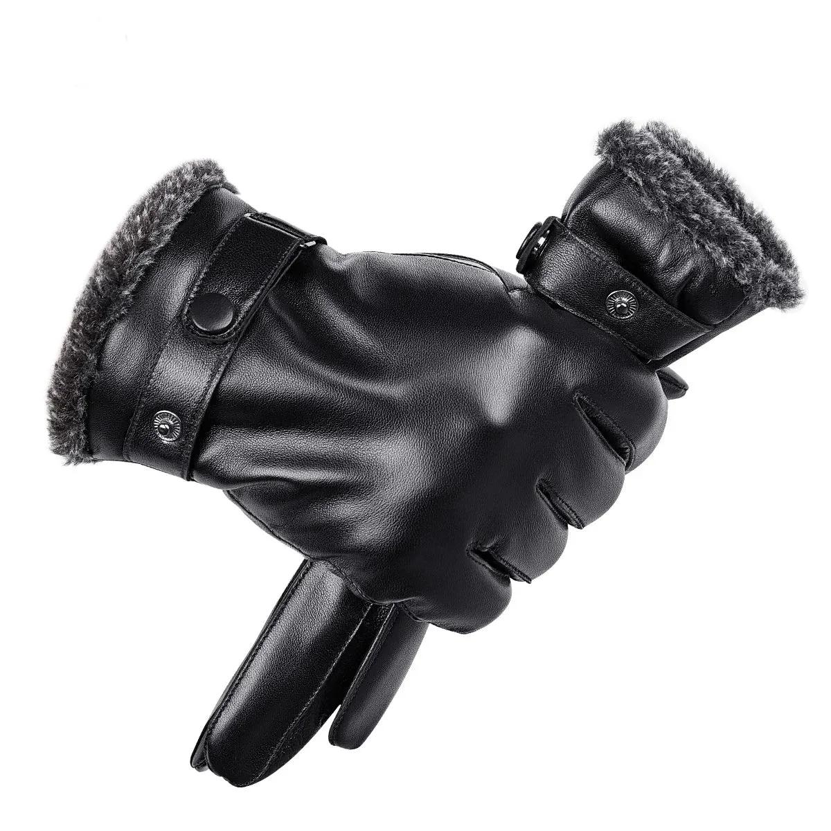 DENIM Genuine Leather Sheepskin Gloves for Men Winter Warm
