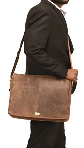 Dh Rohtaang Leather Messenger Bag For Men / Women Leather Laptop Messenger Briefcase Satchel Brown