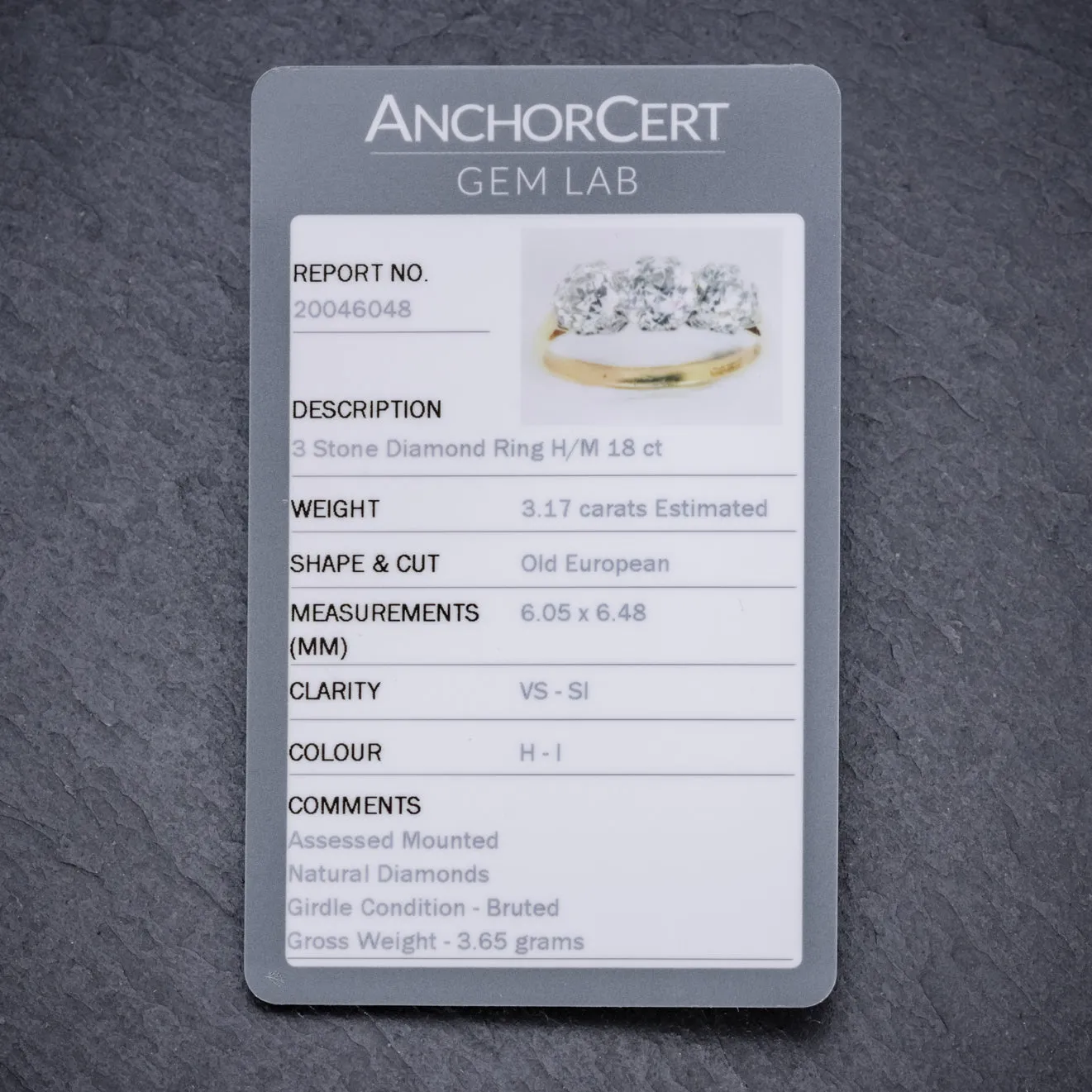 Diamond Trilogy Ring 18Ct Gold 3.17Ct Of Diamond Full Cert