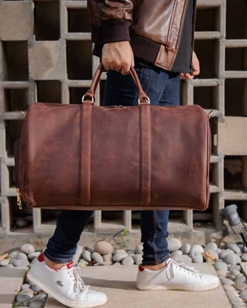 Distressed Brown Crazy Leather Duffle Bag