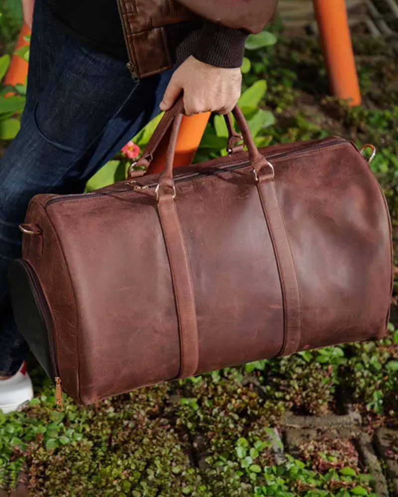 Distressed Brown Crazy Leather Duffle Bag