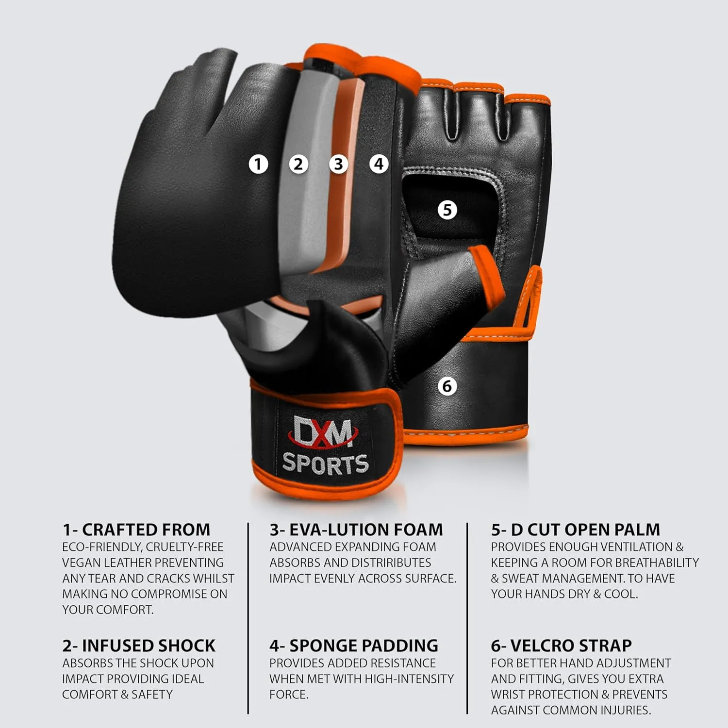 DXM Sports MMA Grappling Gloves Open Palm for Men & Women