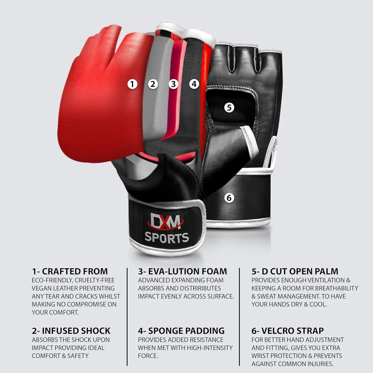 DXM Sports MMA Grappling Gloves Open Palm for Men & Women