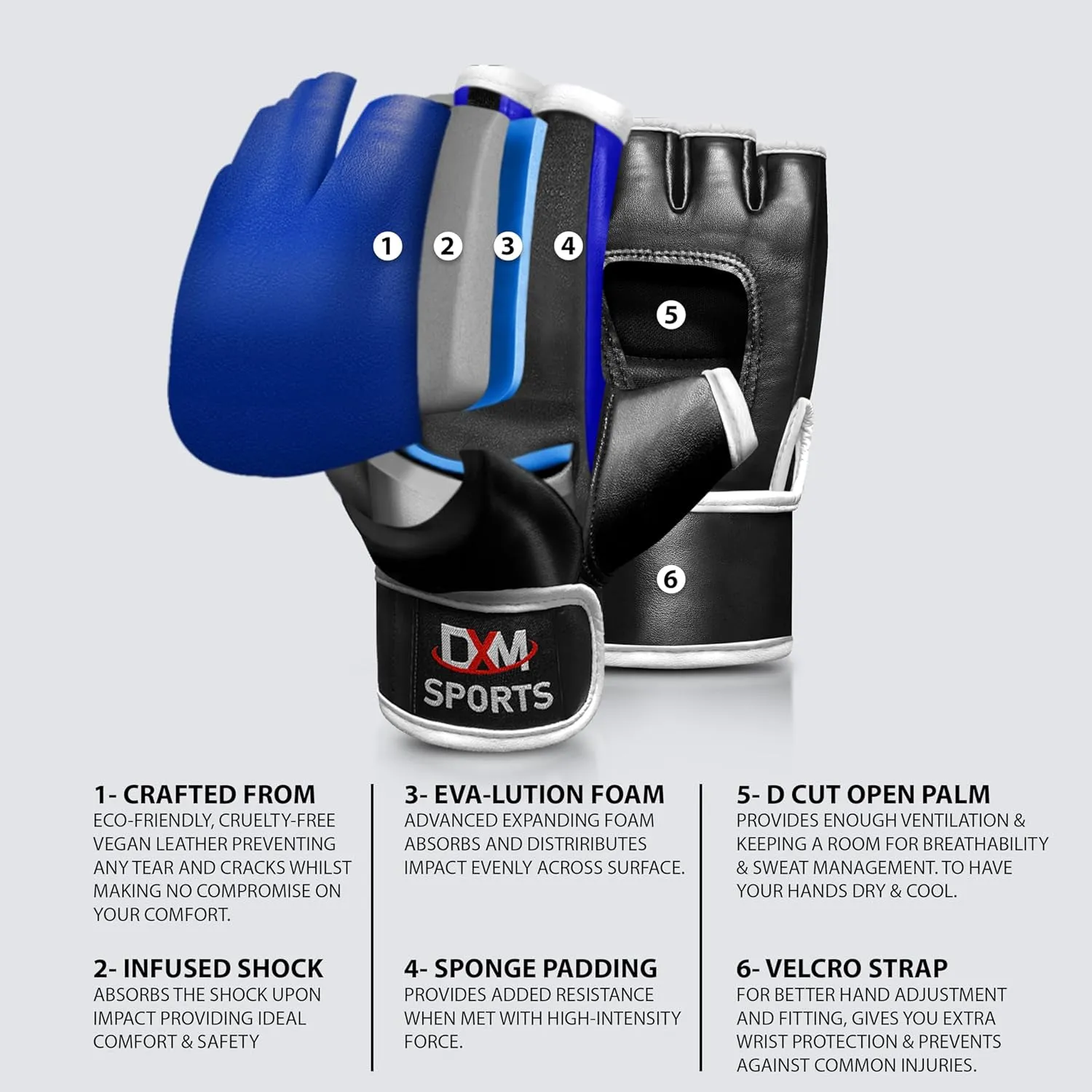 DXM Sports MMA Grappling Gloves Open Palm for Men & Women