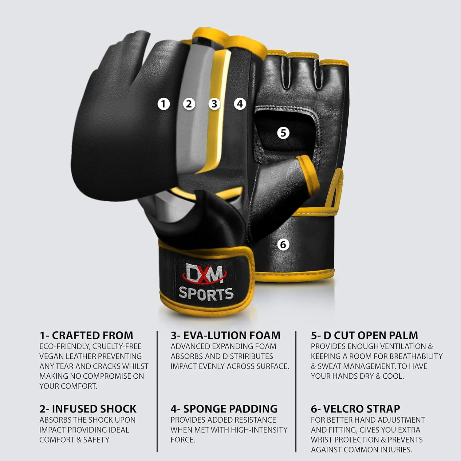 DXM Sports MMA Grappling Gloves Open Palm for Men & Women