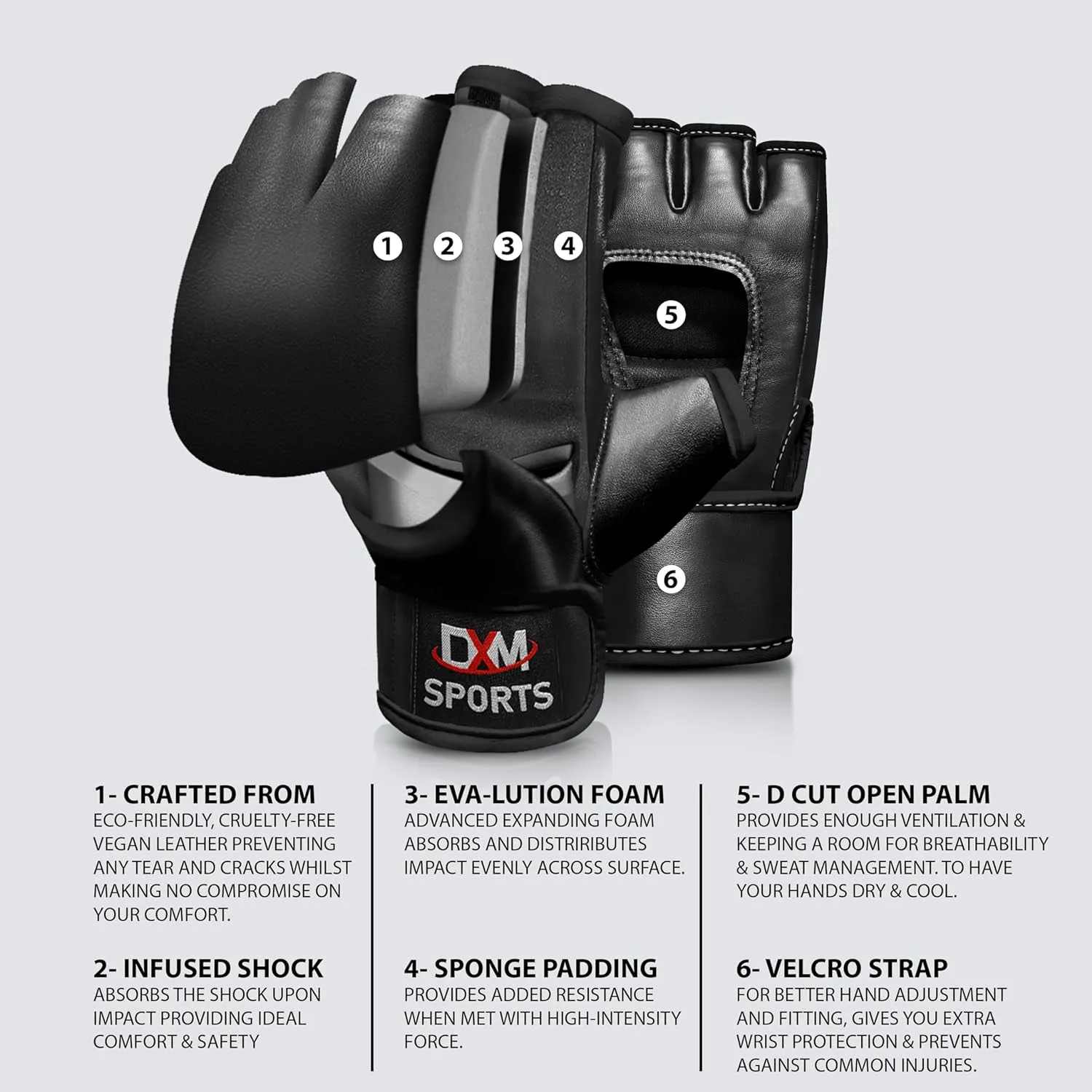 DXM Sports MMA Grappling Gloves Open Palm for Men & Women
