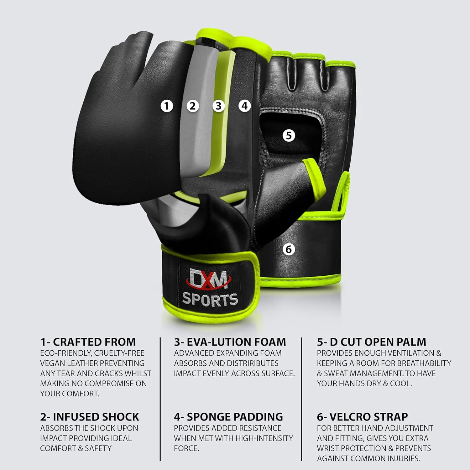 DXM Sports MMA Grappling Gloves Open Palm for Men & Women