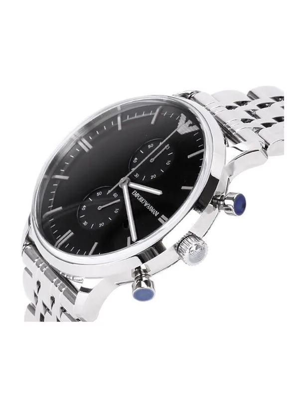 Emporio Armani Chronograph Silver and Black tone Strap Date men's Watch For Men With Black Dial AR-0389 Gift Best watch