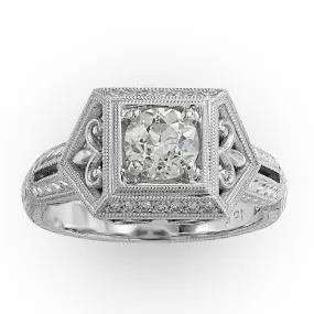 Engraved Gold Old European White Diamond Ring