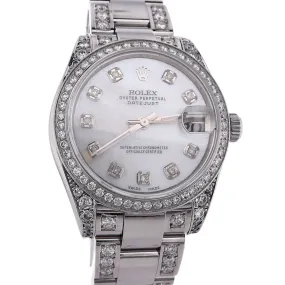 Estate Rolex STL OPDJ 31mm Custom Mother of Pearl Diamond Dial Custom Diamond Bezel Custom Diamond Oys Brac 178240 C.2008