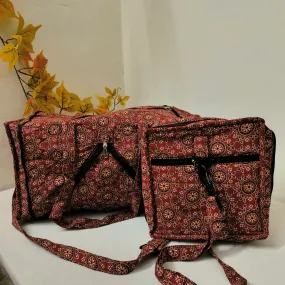 Expandable Travel Bag Marron With Black Geometric design