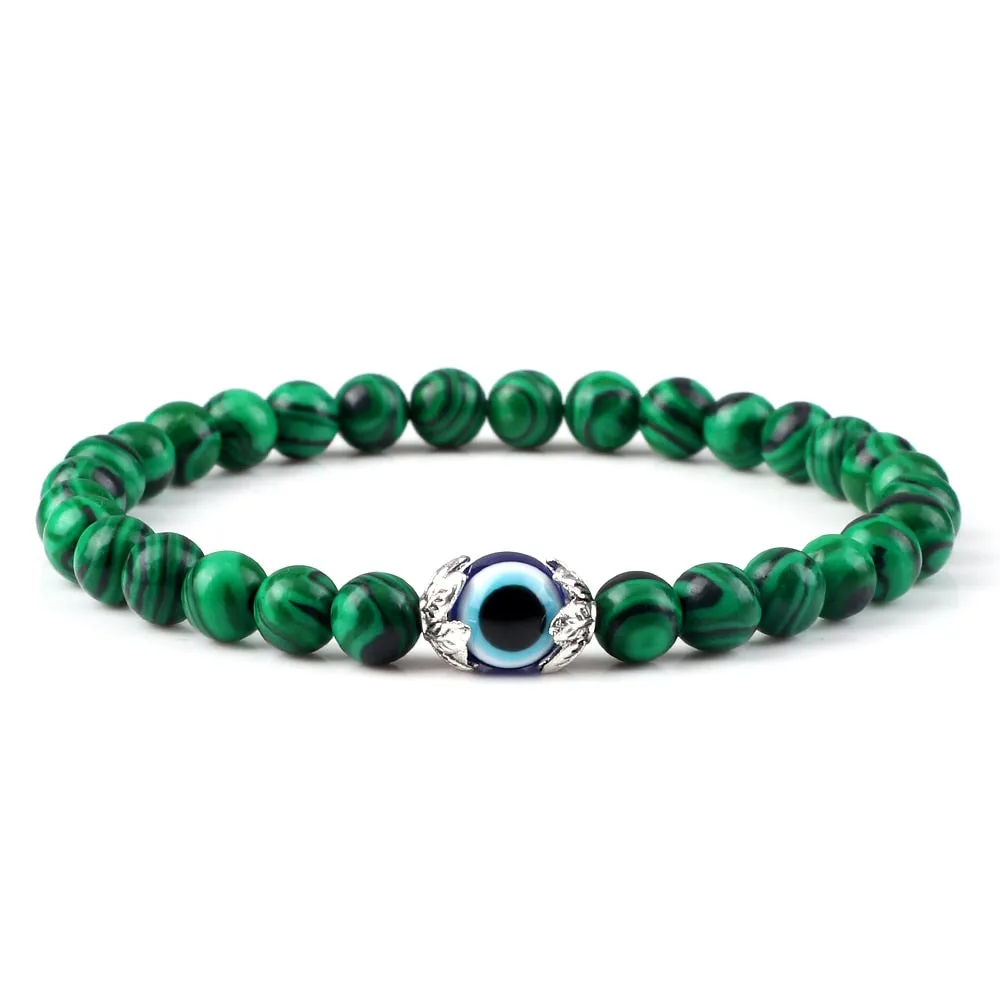 Fashion Turkish Blue Evil Eye Bracelets For Women Men 6mm Tiger Eye Lava Stone Onyx Beads Bracelet