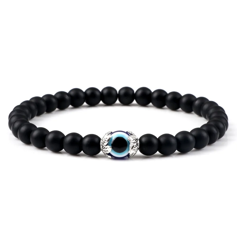 Fashion Turkish Blue Evil Eye Bracelets For Women Men 6mm Tiger Eye Lava Stone Onyx Beads Bracelet