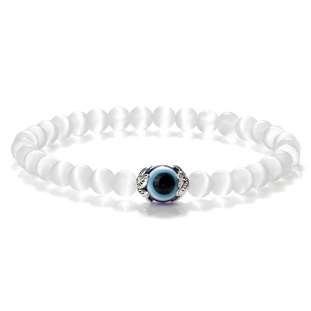 Fashion Turkish Blue Evil Eye Bracelets For Women Men 6mm Tiger Eye Lava Stone Onyx Beads Bracelet