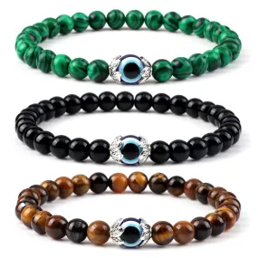 Fashion Turkish Blue Evil Eye Bracelets For Women Men 6mm Tiger Eye Lava Stone Onyx Beads Bracelet