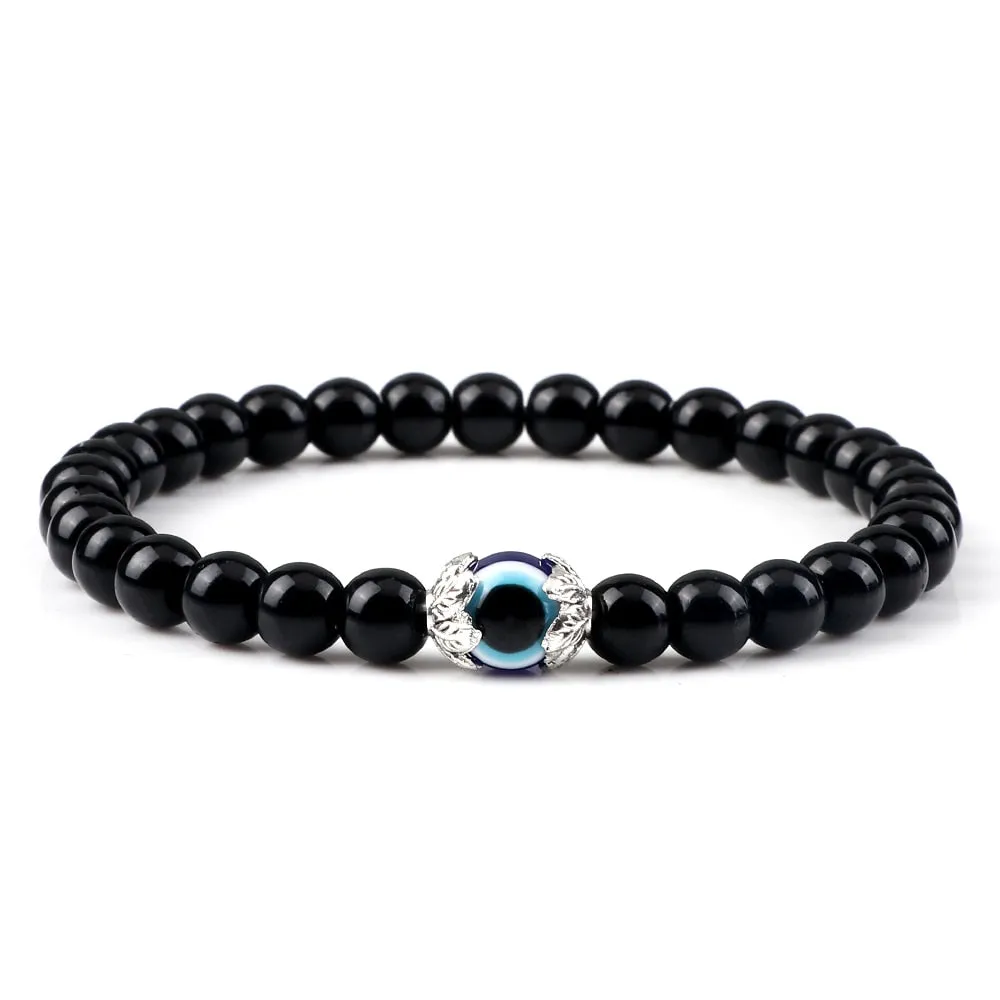 Fashion Turkish Blue Evil Eye Bracelets For Women Men 6mm Tiger Eye Lava Stone Onyx Beads Bracelet