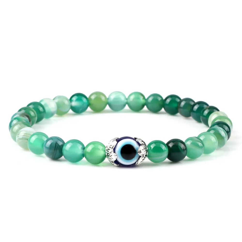 Fashion Turkish Blue Evil Eye Bracelets For Women Men 6mm Tiger Eye Lava Stone Onyx Beads Bracelet
