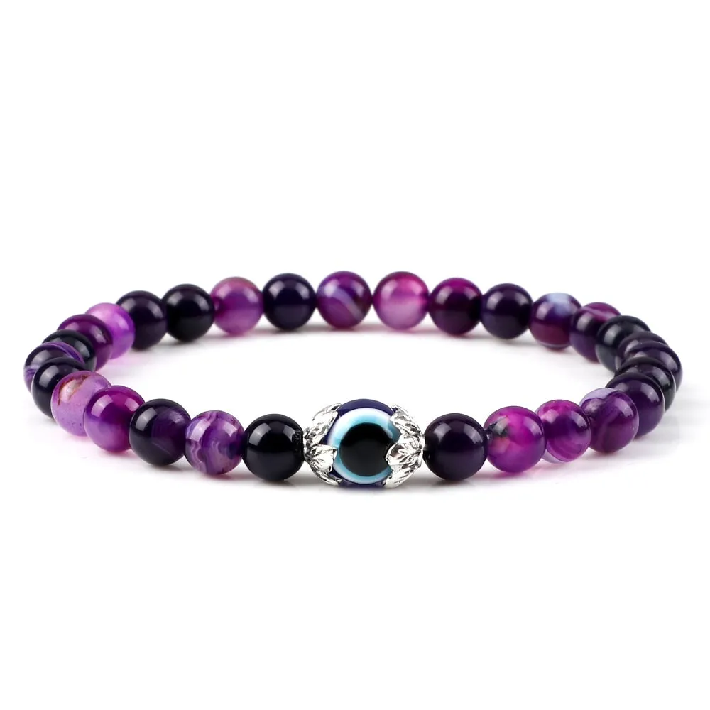 Fashion Turkish Blue Evil Eye Bracelets For Women Men 6mm Tiger Eye Lava Stone Onyx Beads Bracelet