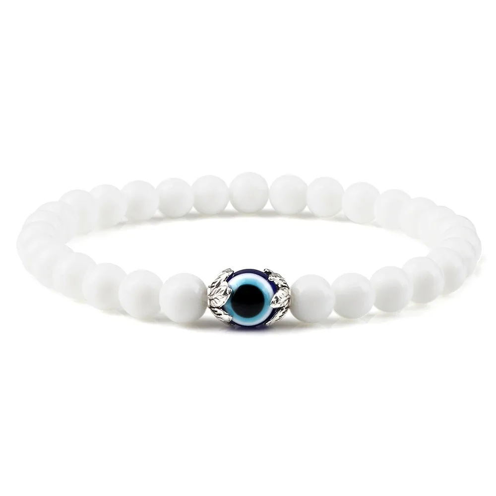 Fashion Turkish Blue Evil Eye Bracelets For Women Men 6mm Tiger Eye Lava Stone Onyx Beads Bracelet